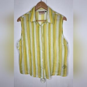 Sleeveless Striped Yellow/green Light Cotton Shirt XL